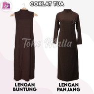 Baju Manset Gamis Tangan Panjang & Tanpa Lengan Wanita Kerah Leher Turtle Neck Polos Inner Long Dres