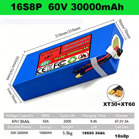 16s4p-16s10p 60V 40Ah 18650 battery pack 60V E-BK Lithium Battery Pack BMS High-Power Battery 67.2V 