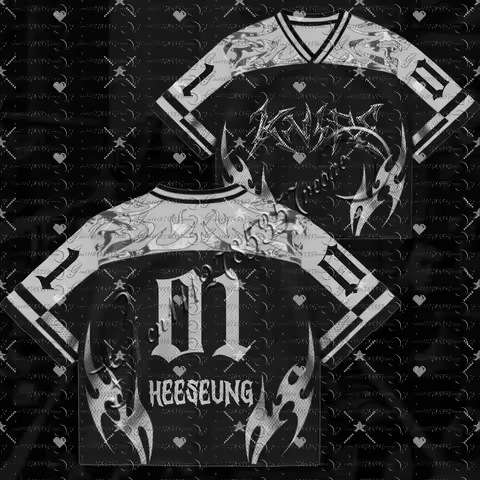 ENHYPEN Fan Gothic Flame Y2K Grunge Jersey Oversized V-neck Unisex Black Silver Design Polyester Str