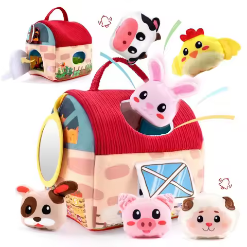 Baby Toys 6-12 Months,Bee House with Stuffed Farm Animals for Toddlers 1-3 Baby Plush Beehive wtih R