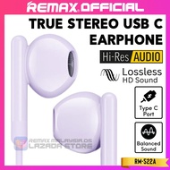 REMAX OFFICIAL Type C Gaming Wired Flat In Ear Hifi Stereo Music USB C Earphone With Mic Volume Control Earphones Super Bass For Phone Android Original Headset Earbuds RM-522A