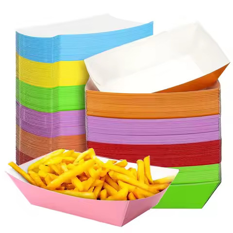 6-80pcs Colorful Paper Food Boat Trays Disposable Paper Boats Containers Mini Kraft Food Serving Tra