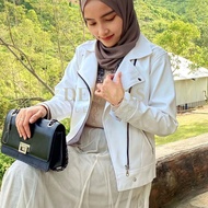 SN07 Delaris Jaket kulit wanita korea cute Pink Putih Mocca Cokelat Hitam Merah panjang semi Blazer 