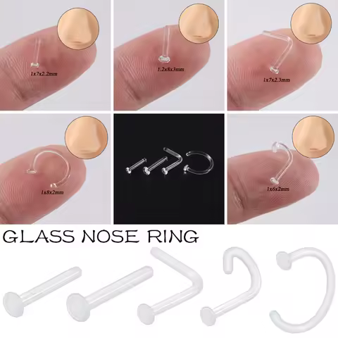 1PC Glass Transparent Nose Stud Straight Nose Ring Retainer Holder Nose Hoop Ring Body Piercing Jewe