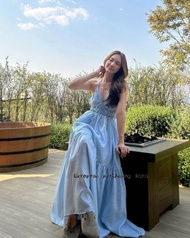 Pleased Handpicked Store ชุดเดรสยาวคอฮอลเตอร์ผ้าลินินคอตตอนสไตล์วินเทจแขนกุดคอวีแฟชั่นฤดูใบไม้ผลิ 20