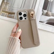 Solid Color Leather 1PC Litchi Grain PU Leather Phone Case With Wrist Strap Holder, Shockproof Full 