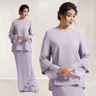 🎁Free gifts🎁yeleedon baju raya perempuan Baju Kurung Sulam with Embroidery Premium overlap Embroidery Baju Kurung Modern Lace Plain Ironless Kebaya Elegant lilac Muslimah Wear Fesyen Terkini 2024