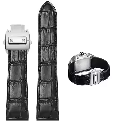 High-end Genuine Leather watch strap 20mm 23mm for cartier Santos strap Santos 100 men's and women's