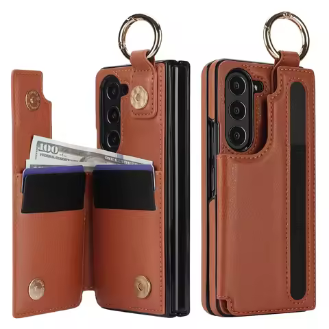 For Samsung Galaxy Z Fold5 Fold4 Phone Case Wallet Mobile Phone Leather Case With Ring Pen Slot Fold