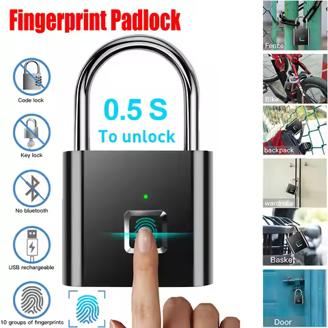 Keyless USB Charging Fingerprint Lock Smart Padlock Waterproof Door Lock 0.2sec Unlock Portable Anti