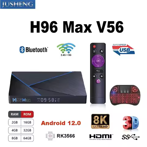 H96 Max V56 Android 12.0 Smart TV BOX 8K RK3566 Cortex-A55 Dual Wifi 2.4G/5.8GHz 8GB 32GB 64GB Set T