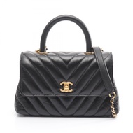 【二手】香奈兒 (Chanel) Coco Handle V-stitch Chevron 2WAY A92990 黑色皮革 Coco Handle V-stitch 2way Chain Shoul