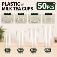 (50pcs) (8 12 16 22oz) 95mm (Y Cup) (U CUP) (FLAT/DOME/STRAWLESS/TALL FLAT) Lid Milk Tea Plastic Cup