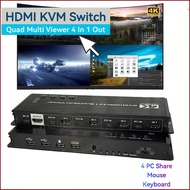 4k HDMI KVM Switch 4x1 พร้อม Quad Multi Viewer 4 in 1 out HDMI Multiviewer USB Switcher 4 in 1 out ส