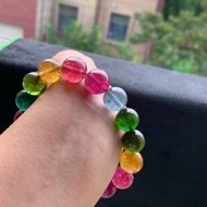 天然巴西彩虹碧璽手鏈 老礦料 直徑12mm 重49.5克 顏色光鮮