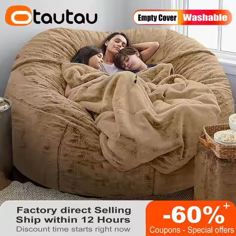 OTAUTAU Dropshipping 4/5ft Giant Bean Bag Cover Fluffy Faux Fur Pouf Sofa Bed Sac Beanbag Couch Rela