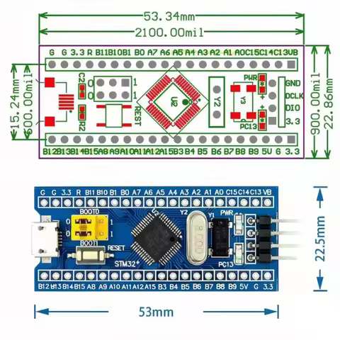 STM32F103C8T6 Core Development Board Mini STM32 System Board USB Micro Interface 6MHz Crystal For Em