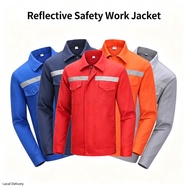 Construction Site Protective Jacket Long Sleeve Reflective Strip Solid Colour