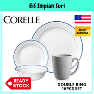 (Ready Stock) Corelle Livingware Double Ring 16pcs Dinnerware Set Tableware Pinggan Corelle Mangkuk 