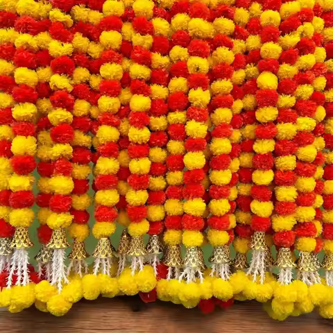 Artificial Marigold Flower Garland Plastic Wreath for Indian Diwali Festival Mexico Day of The Dead 