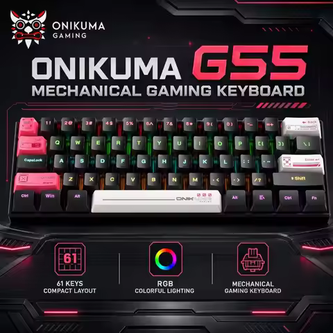 ONIKUMA G55 Mechanical Gaming Keyboard 61 Keys RGB Backlit Brown Switch Compact Wired USB Type C Key