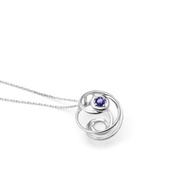 無限之輪 14k白金圓形坦桑石項鍊 12月誕生石吊墜 簡約業力墜子