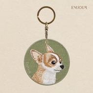 EMJOUR Double-Sided Embroidered Charm-Chihuahua | Pet Souvenir Gift Dog Key Ring Bag Accessories Dec