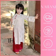 Girls' Ao Dai Set, Mid-Autumn Ao Dai, CNY Ao Dai for Girls, Soft Brocade Fabric - white - Nabani Ao 
