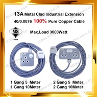 5M / 10M 13amp (Sirim) Metal Clad Heavy Duty Portable Extension Trailing Socket Metal Socket Extensi
