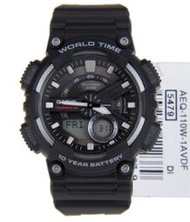 CASIO 卡西歐 國隆手錶專賣店 AEQ-110W-1A 雙顯男錶 膠質錶帶 經典黑 防水100米 AEQ-110W