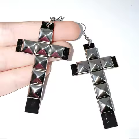 Goth Jewelry Acrylic Cross Earrings Cool Accessories for Women Fashion Punk Rivets Drop Earrings Gru