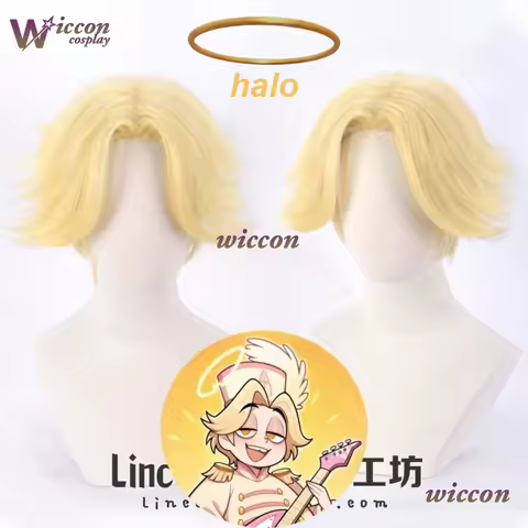 Nino Hazzbin Abel Cosplay Yellow Wig Anime Hotel Abel Halo Disguise For Adult Men Women Roleplay Wig
