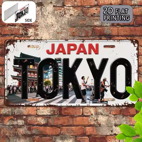 Tokyo Japan Vintage License Plate Style Aluminum Metal Sign Retro Japanese Street Scene & Temple Tra