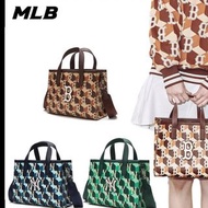 韓國預訂 3色選 MLB NY刺繡 滿版logo 皮質tote bag  手拎斜咩 2用袋