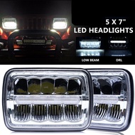Square LED Headlight 7x6 5x7 Chrome Beam Motorcycle Parts MOTO 7 Inch DRL For Jeep Cherokee XJ mJ