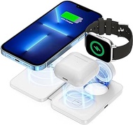 Qoosea 3 in 1 Wireless Charging Station Wireless Charger with Foldable Magnetic Induction Wireless Charging for Mobile Phones That Support for iPhone for Samsung for Huawei for iWatch for Airpods