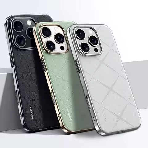 Luxury Plain Leather + Camera Lens Protection Case For iPhone 16 Pro Max 16 15 Pro 14 Pro iPhone 13 