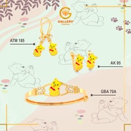 6K Gold and 8K Gold Pooh Bear Children's Bracelet and Earrings GBA 70A ATM 185 AK 95