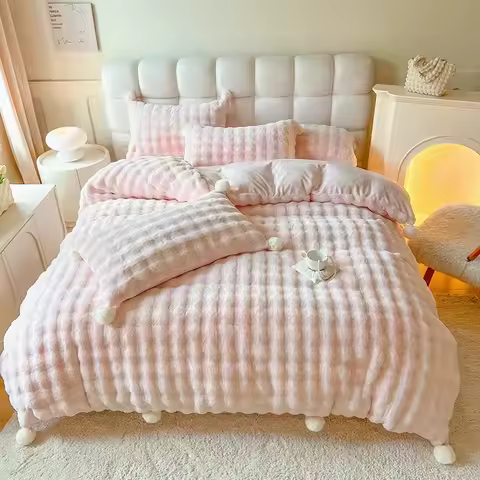 Tuscan Faux Fur Warm Fluffy Bedding Set for Winter Skin Friendly Warmth Plush Duvet Cover Set Queen 
