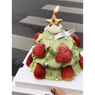 網紅圣誕節草莓塔蛋糕裝飾擺件圣誕樹立體愛心五角星鍍金蠟燭插件