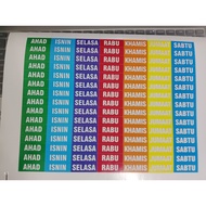 (promosi produk baru) Stiker Label 7 Hari Buku Sekolah (15 set stiker = 105pcs stiker)