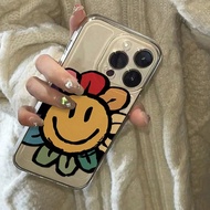 1 ชิ้น เคสโทรศัพท์ TPU ใส แบบง่าย ลายดอกไม้หน้ายิ้ม หนาและกันตก สามารถใช้ได้กับ 11 Pro Max/11 Pro/11