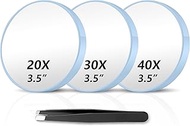 Magnifying Mirror 20X&30X&40X with Tweezer and Suction Cups Set, 3.5 Inches Compact Travel Magnified