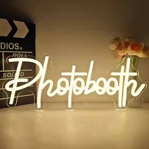 Photo Booth Neon Sign for Wall Decor Photography Signs for Wedding Guestbook Open Engagement Party B