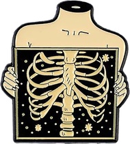 X-Ray Radiology Enamel Pin, Headless Torso Holding Rib Cage Picture Pin Brooch, Gift For X-ray techn