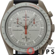 二手 Swatch Omega x Swatch 生物陶瓷 Moonswatch 木星任務 S033C100，含原廠盒和保固卡，生物陶瓷/尼龍錶帶男士腕錶，米色，成色極佳