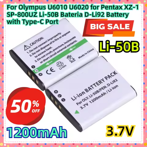 For Olympus U6010 U6020 for Pentax XZ-1 SP-800UZ Li-50B Bateria D-Li92 Battery with Type-C Port