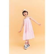 LEAH designed dress with two 3-layer flared straps and rough cotton stripes for children from 3,4,5,