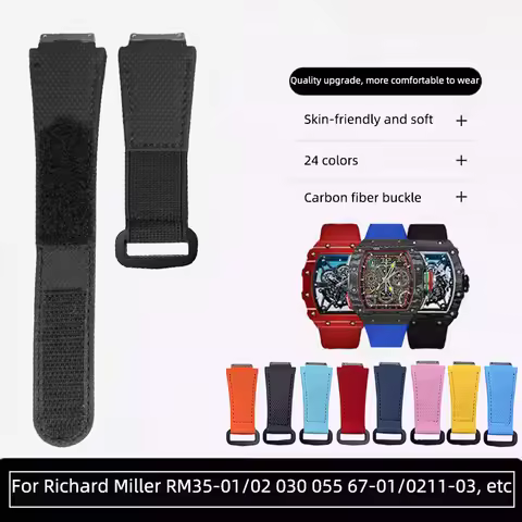 ‌Custom FKM Fluor Rubber Hook Loop Strap for Richard Mille RM67-01/02 RM055 011 030 RM35-01/0203 11-