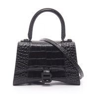 【二手】巴黎世家 (Balenciaga )手提包 Hourglass 小號鱷魚紋壓花 2WAY 593546 黑色皮革 Hourglass 小號 女士二手 A
